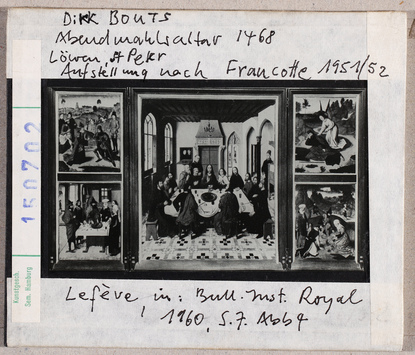 Vorschaubild Dieric Bouts d. Ä.: Abendmahlsaltar, Gesamtansicht nach Francotte 1951/52. Löwen, Peterskirche 